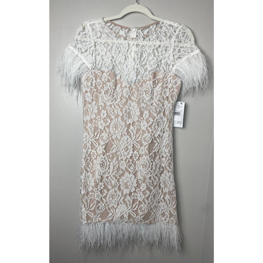 Aidan Mattox Dress 2 White Lace Fringe Feather Trim Bridal Wedding Boho Short